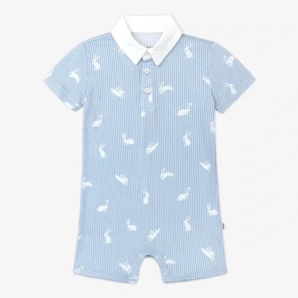 Little Sleepies Blue Stripe Bunny Polo Romper
